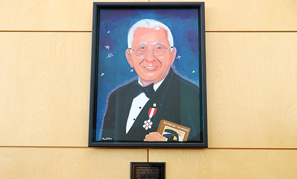 Daniel Paul's portrait as displayed in the foyer of the Marion McCain Arts and Social Sciences Building. (Nick Pearce photo)