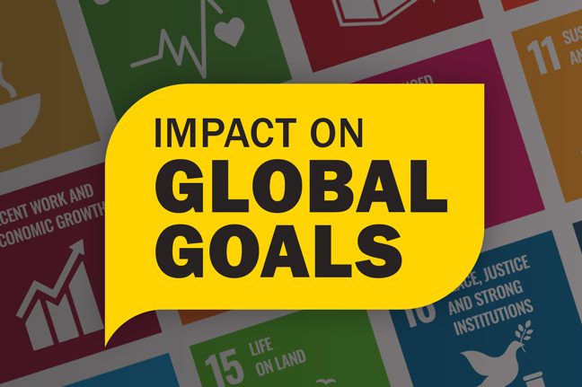 Graphic that says "Impact on global goals" in bold letters.